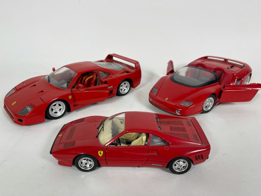 (3) Ferrari Diecast Cars: Durago Ferrari GTO 1984, Ferrari F40 Polistil Tonka, Revell Ferrari Pininfarina Mythos