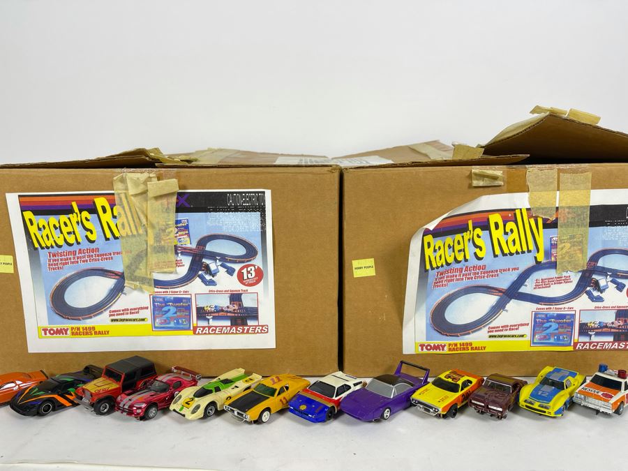 Pair Of TOMY Racemasters Racer's Rally Slot Car Tracks With Various Slot Cars [Photo 1]