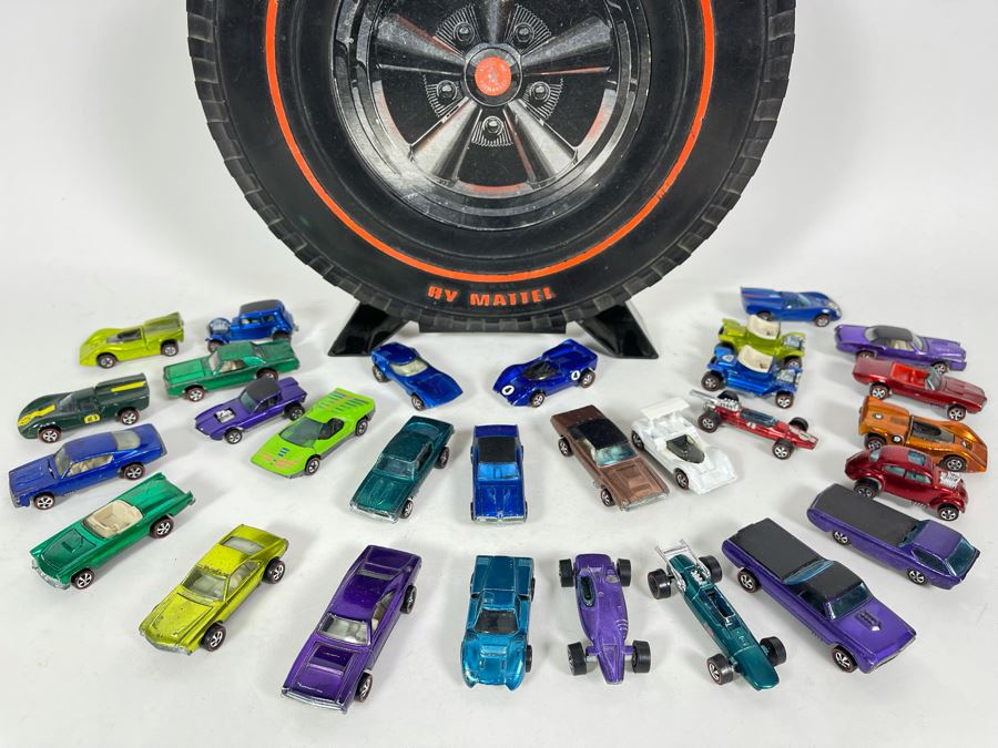 Collection Of Original Mattel Hot Wheels Redline Cars '29 Cars' With 24 Car Super Rally Case - See Photos