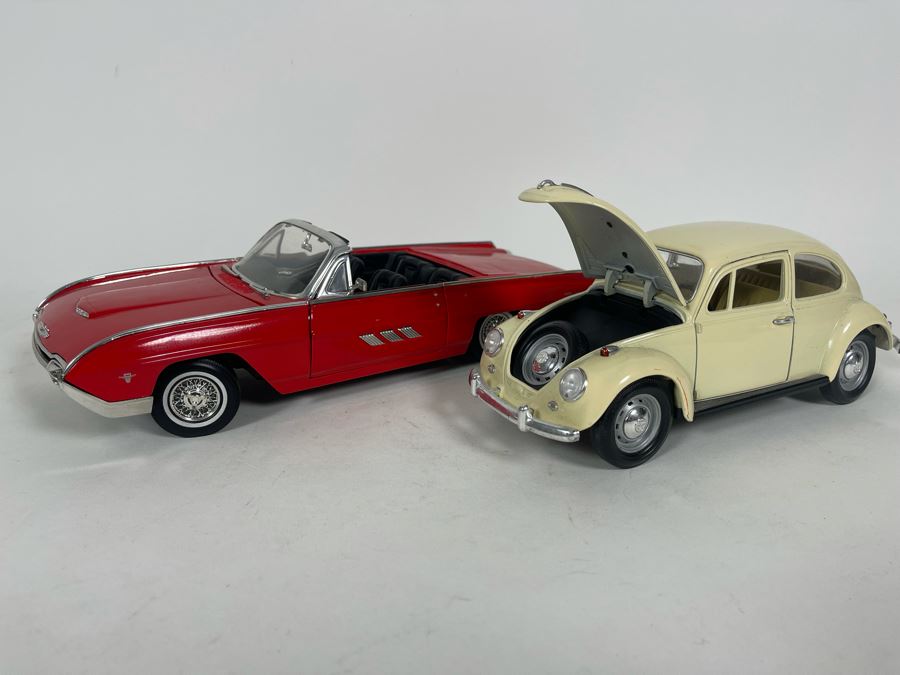 (2) Diecast Cars: Anson 1963 Ford Thunderbird And Road Tough 1967 Volkswagen Beetle [Photo 2]