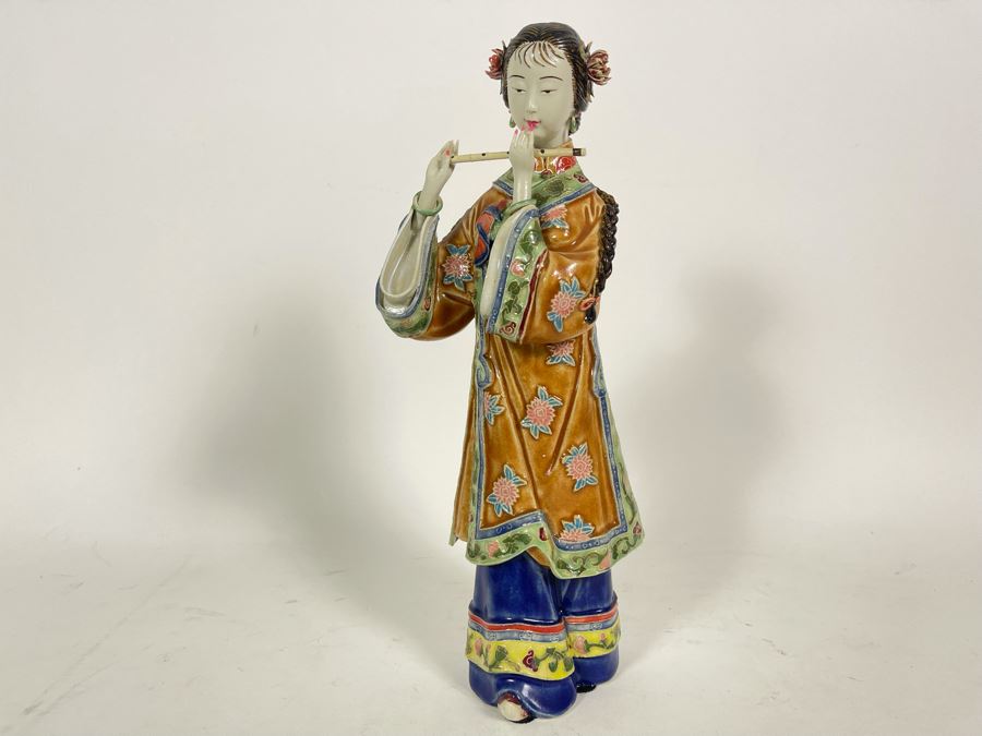 Vintage Signed Chinese Porcelain Figurine 12.5'H