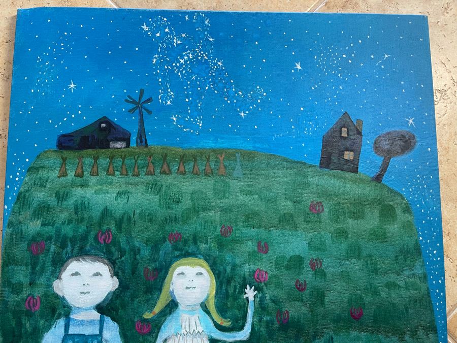Signed Original Jean L. Klafs Oil Painting On Canvas Titled 'Discovering Orion In The Clover, First Visit On Farm' 30 X 24 [Photo 4]