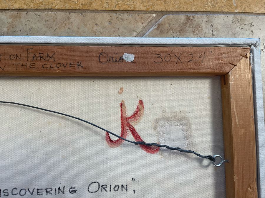 Signed Original Jean L. Klafs Oil Painting On Canvas Titled 'Discovering Orion In The Clover, First Visit On Farm' 30 X 24 [Photo 9]