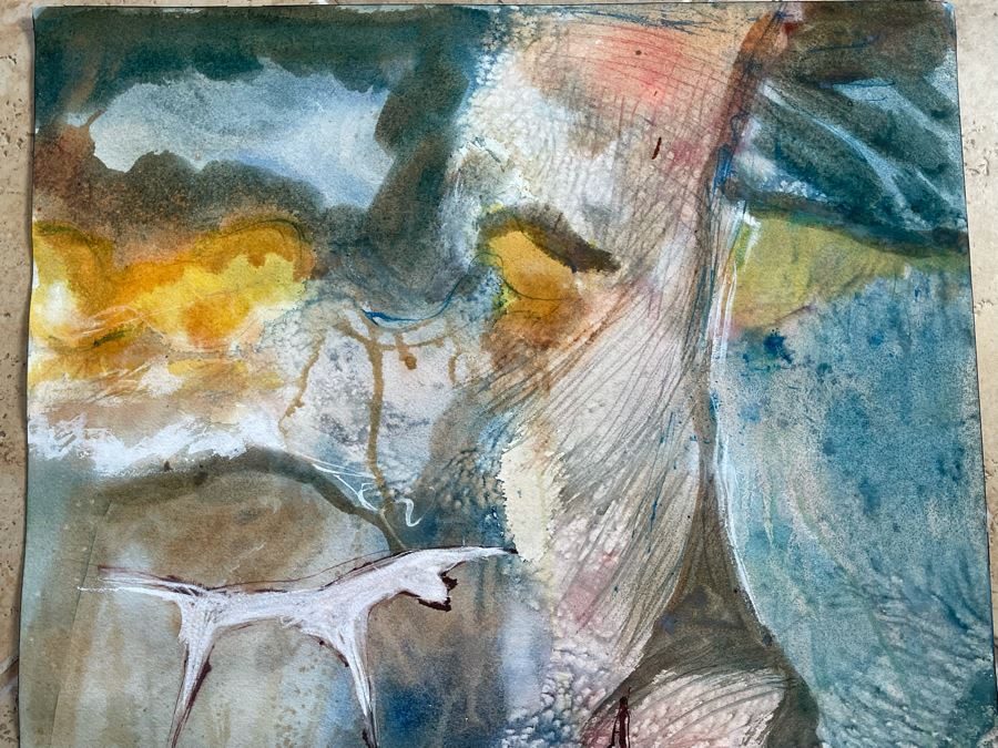 Original Jean Klafs Abstract Painting On Paper Unsigned 18 X 24 [Photo 3]