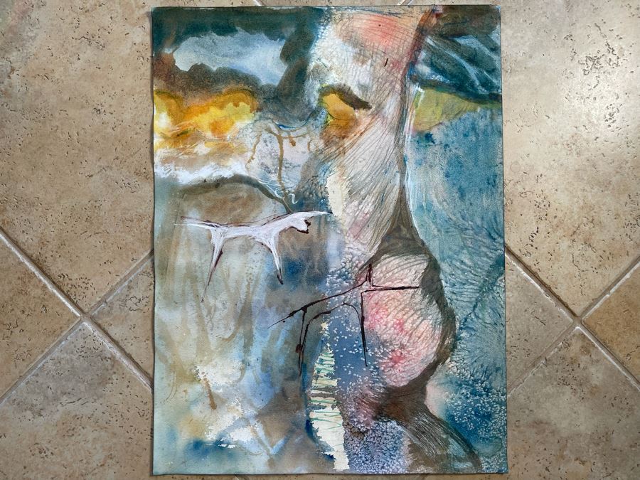 Original Jean Klafs Abstract Painting On Paper Unsigned 18 X 24