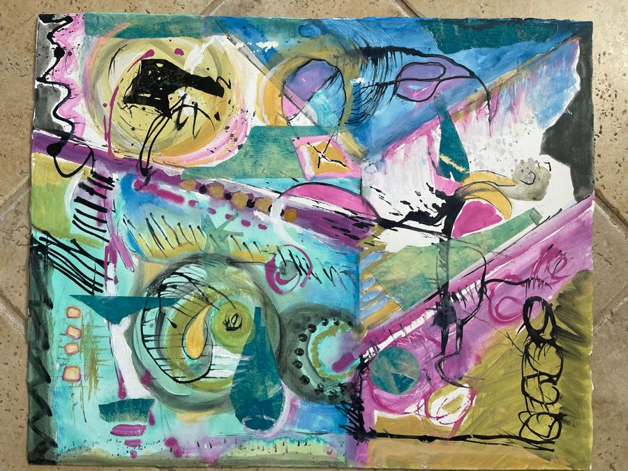 Original Jean Klafs Abstract Painting On Paper Unsigned 20 X 16 [Photo 2]