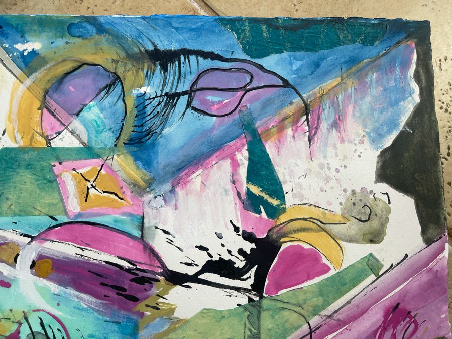 Original Jean Klafs Abstract Painting On Paper Unsigned 20 X 16 [Photo 5]