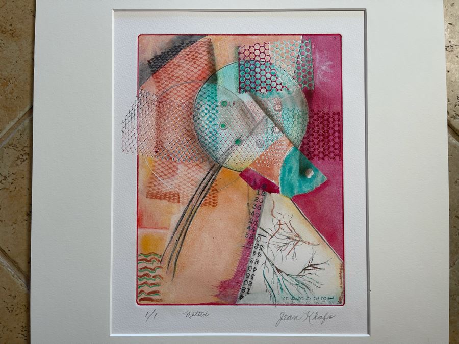 Original Jean Klafs Abstract Expressionist Monotype On Paper Titled Netted Fishing Net 1 Of 1 9 X 12 [Photo 2]