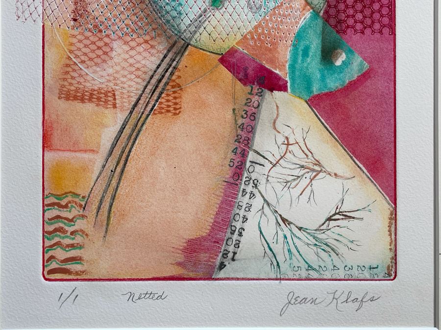 Original Jean Klafs Abstract Expressionist Monotype On Paper Titled Netted Fishing Net 1 Of 1 9 X 12 [Photo 4]