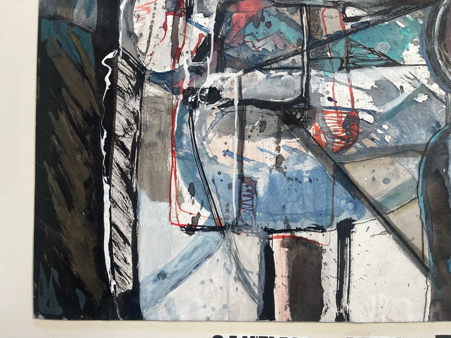 Original Jean Klafs Abstract Painting On Paper Titled 'Caution Open Trench' 21 X 14.5 [Photo 5]