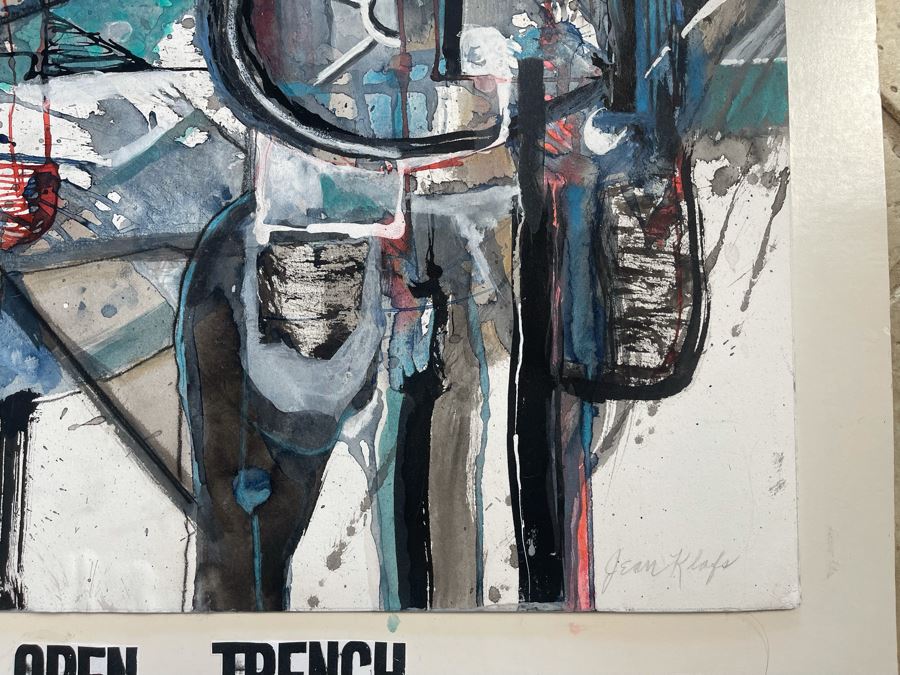 Original Jean Klafs Abstract Painting On Paper Titled 'Caution Open Trench' 21 X 14.5 [Photo 6]