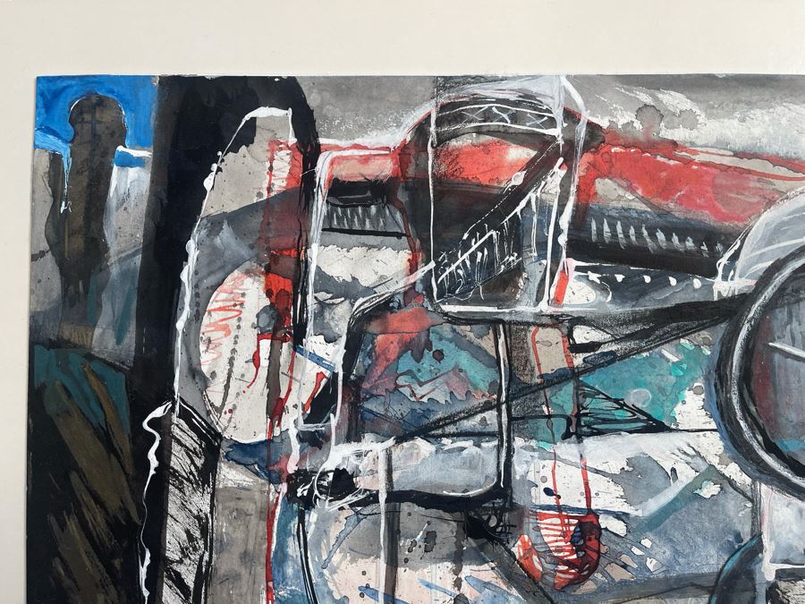 Original Jean Klafs Abstract Painting On Paper Titled 'Caution Open Trench' 21 X 14.5 [Photo 4]