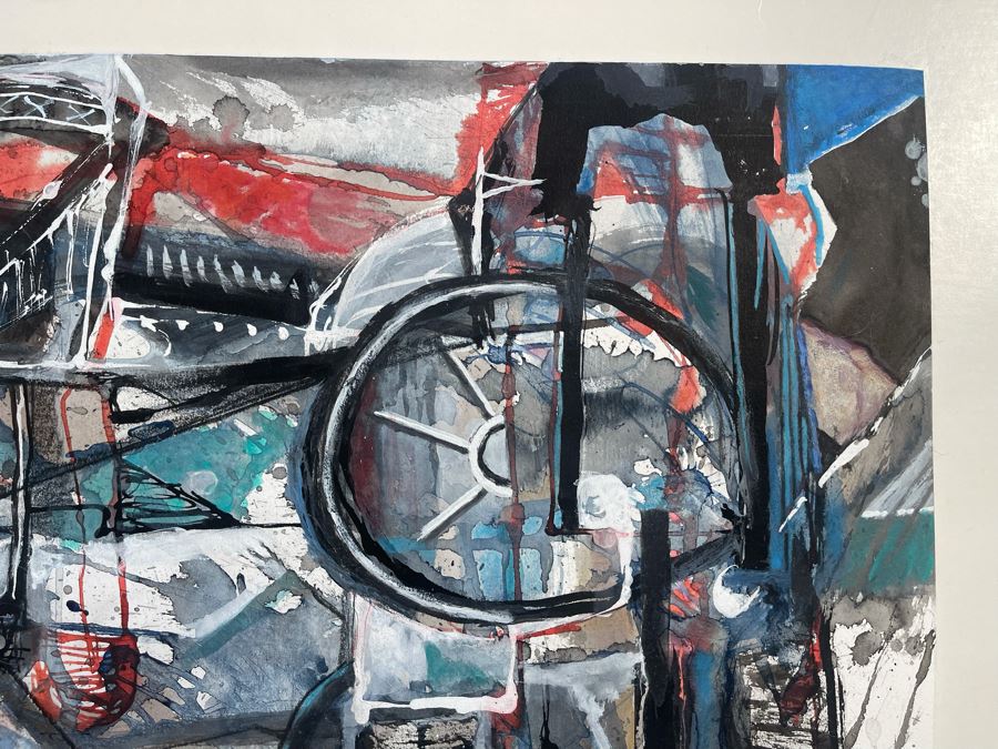 Original Jean Klafs Abstract Painting On Paper Titled 'Caution Open Trench' 21 X 14.5 [Photo 3]