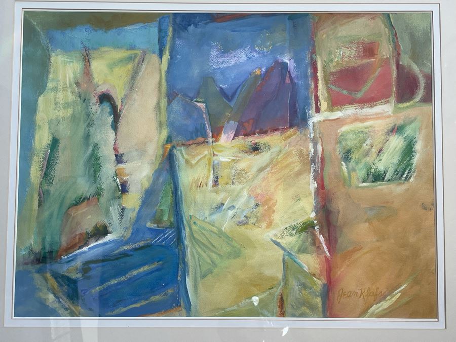 Framed Original Jean Klafs Abstract Watercolor, Acrylic Painting On Paper Titled 'Tres Vistas' 29 X 36 [Photo 3]