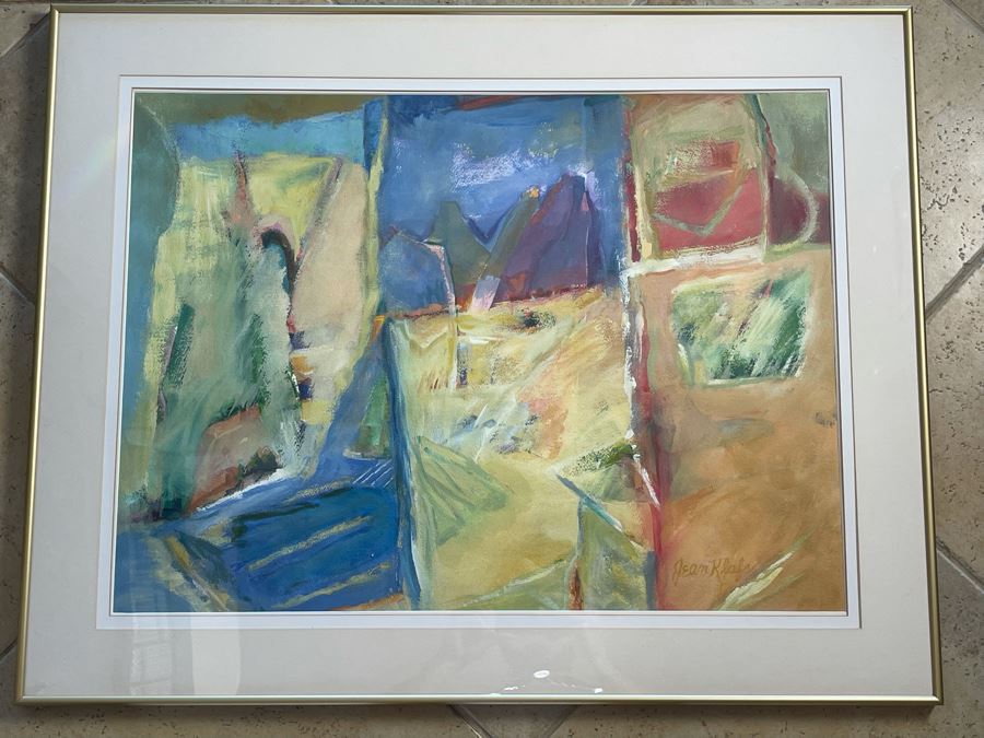 Framed Original Jean Klafs Abstract Watercolor, Acrylic Painting On Paper Titled 'Tres Vistas' 29 X 36 [Photo 2]