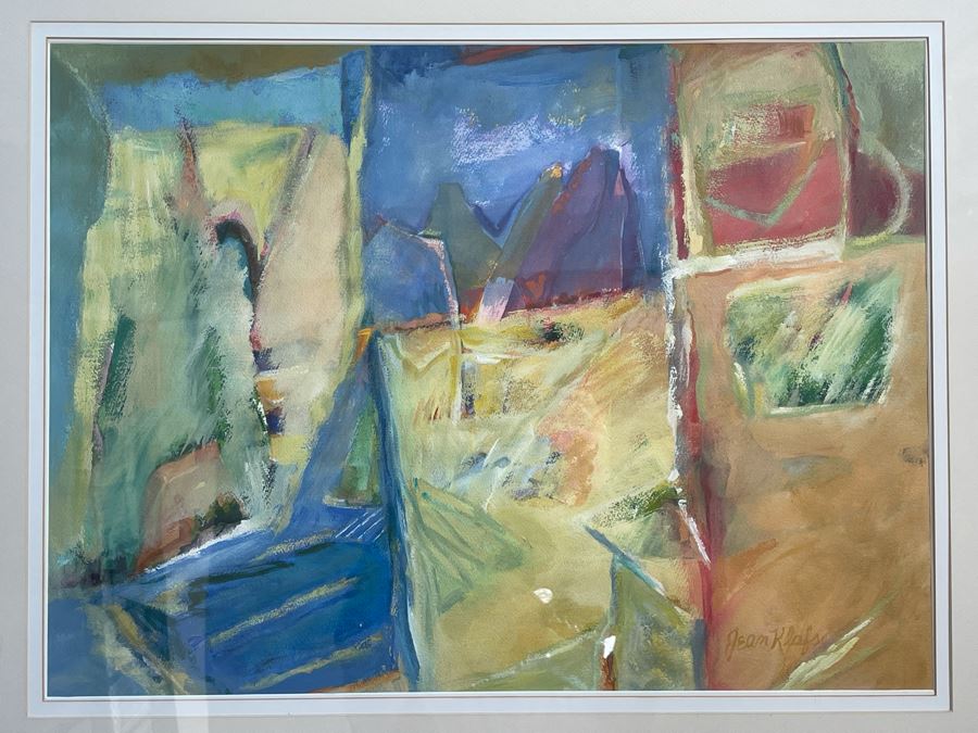 Framed Original Jean Klafs Abstract Watercolor, Acrylic Painting On Paper Titled 'Tres Vistas' 29 X 36