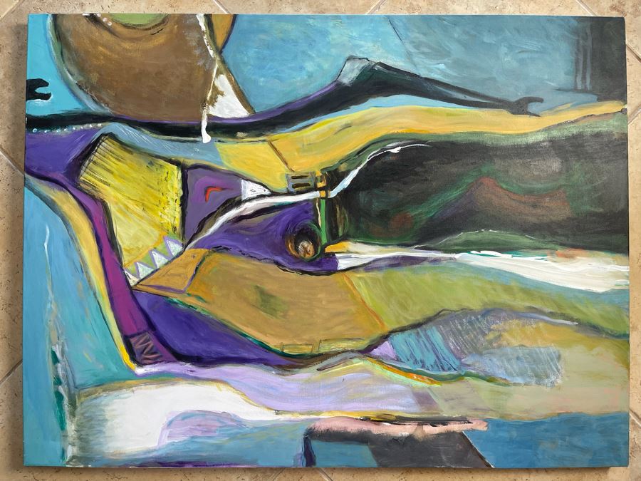 Original Jean Klafs Abstract Painting On Canvas Unsigned 40 X 30 [Photo 2]