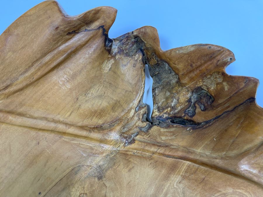 Hand Carved Burl Wood Sculpture Of Leaf Wall Hanging 30W X 31H [Photo 5]