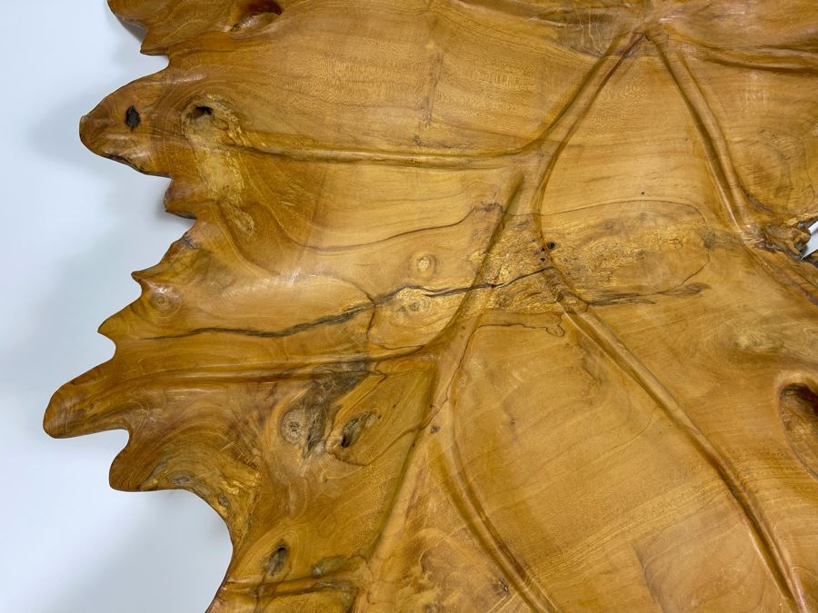 Hand Carved Burl Wood Sculpture Of Leaf Wall Hanging 30W X 31H [Photo 7]