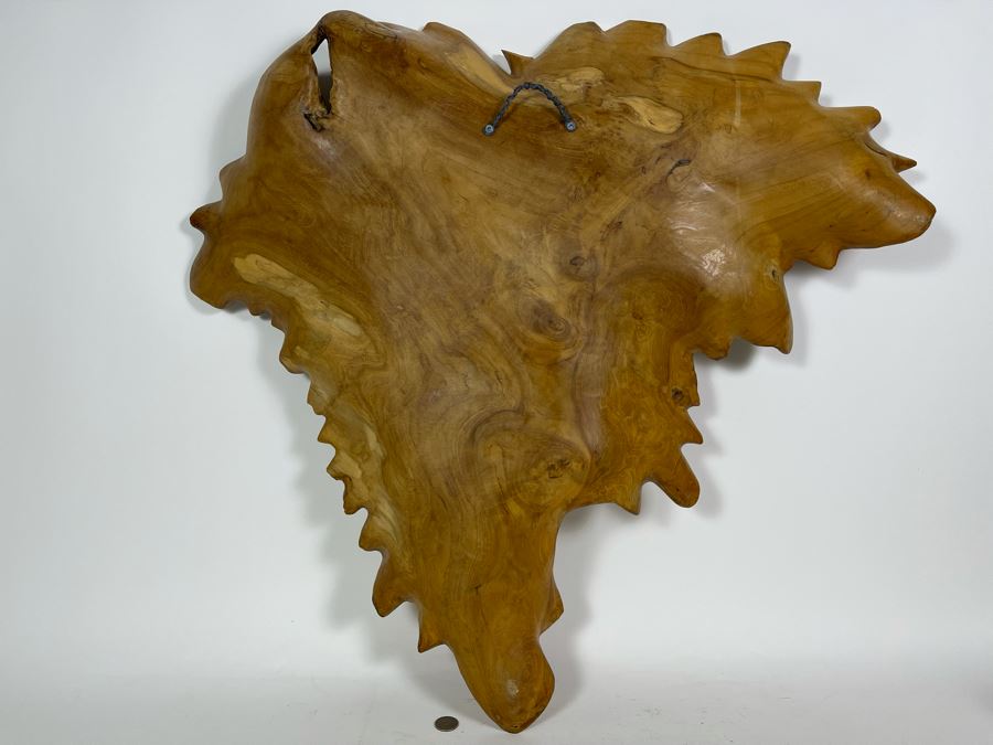 Hand Carved Burl Wood Sculpture Of Leaf Wall Hanging 30W X 31H [Photo 8]