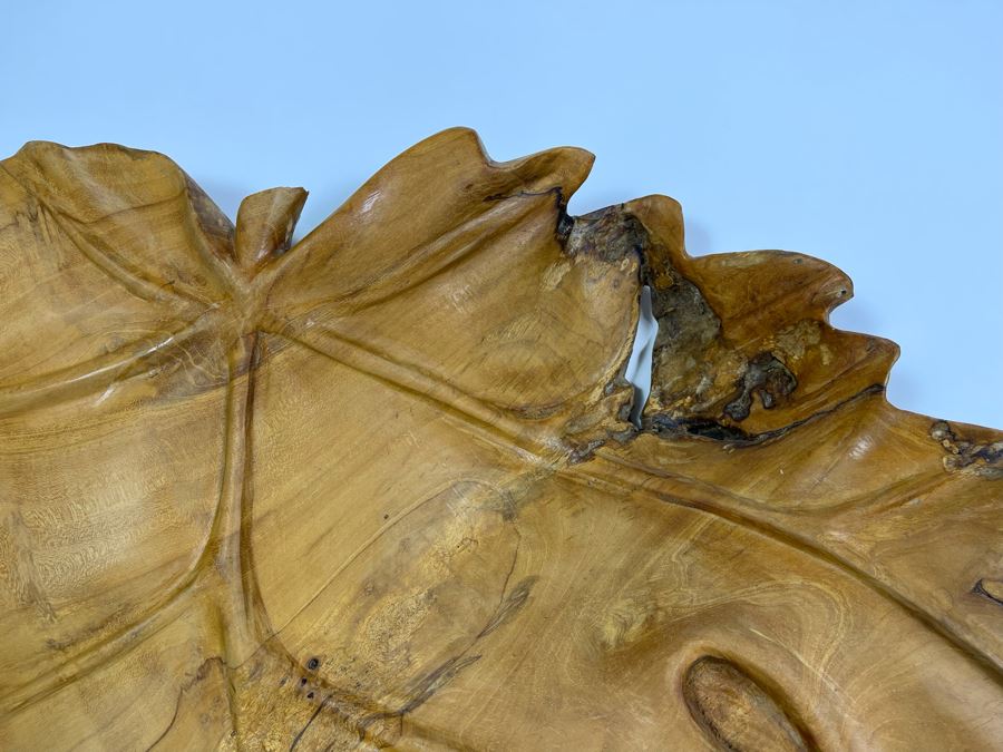 Hand Carved Burl Wood Sculpture Of Leaf Wall Hanging 30W X 31H [Photo 6]