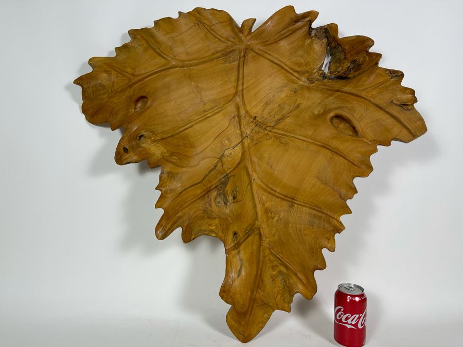 Hand Carved Burl Wood Sculpture Of Leaf Wall Hanging 30W X 31H [Photo 3]