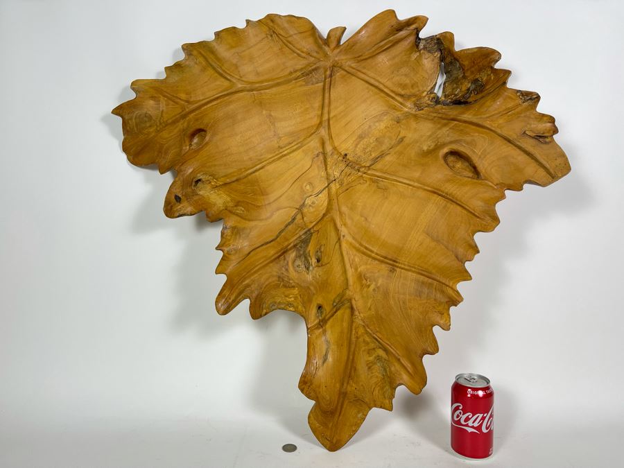 Hand Carved Burl Wood Sculpture Of Leaf Wall Hanging 30W X 31H [Photo 1]