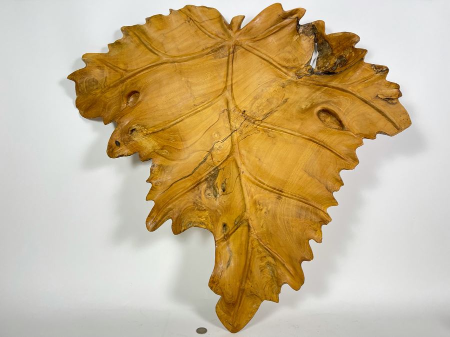 Hand Carved Burl Wood Sculpture Of Leaf Wall Hanging 30W X 31H [Photo 4]
