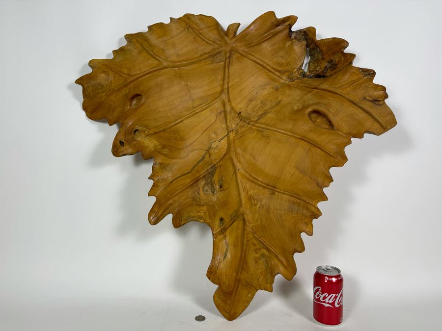 Hand Carved Burl Wood Sculpture Of Leaf Wall Hanging 30W X 31H [Photo 2]