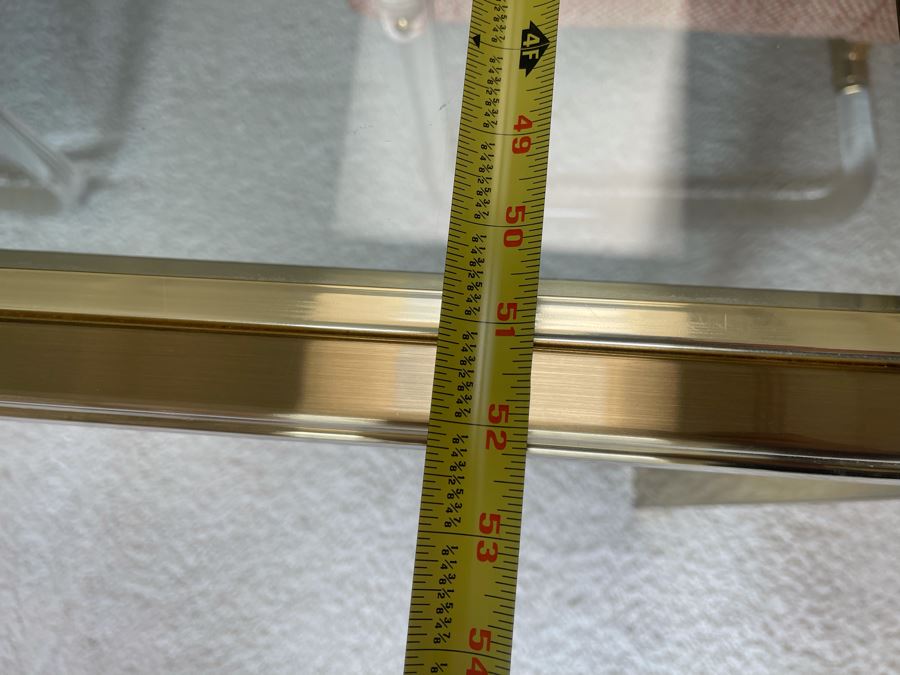 Four Signed 'Lion In Frost' Lucite And Brass Designer Chairs With Brass DIA Expandable Dining Table With Built-In Sliding Leaves 42 X 52 (104' With Leaves Extended) Estimate $10,000 [Photo 17]