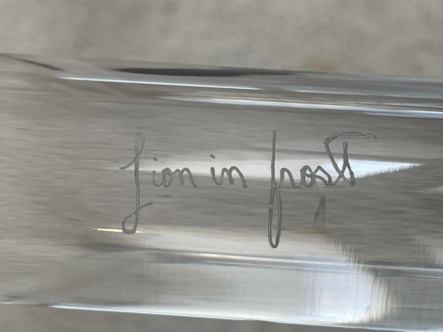 Four Signed 'Lion In Frost' Lucite And Brass Designer Chairs With Brass DIA Expandable Dining Table With Built-In Sliding Leaves 42 X 52 (104' With Leaves Extended) Estimate $10,000 [Photo 15]