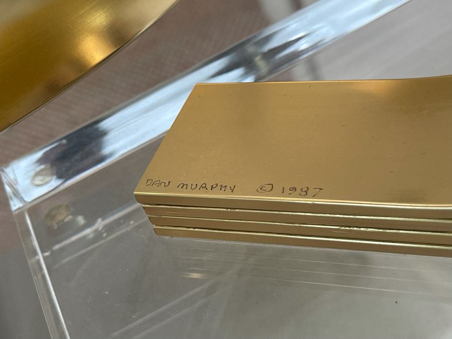 Signed Dan Murphy 1987 Brass Metal Ribbon Sculpture On Lucite Base [Photo 10]