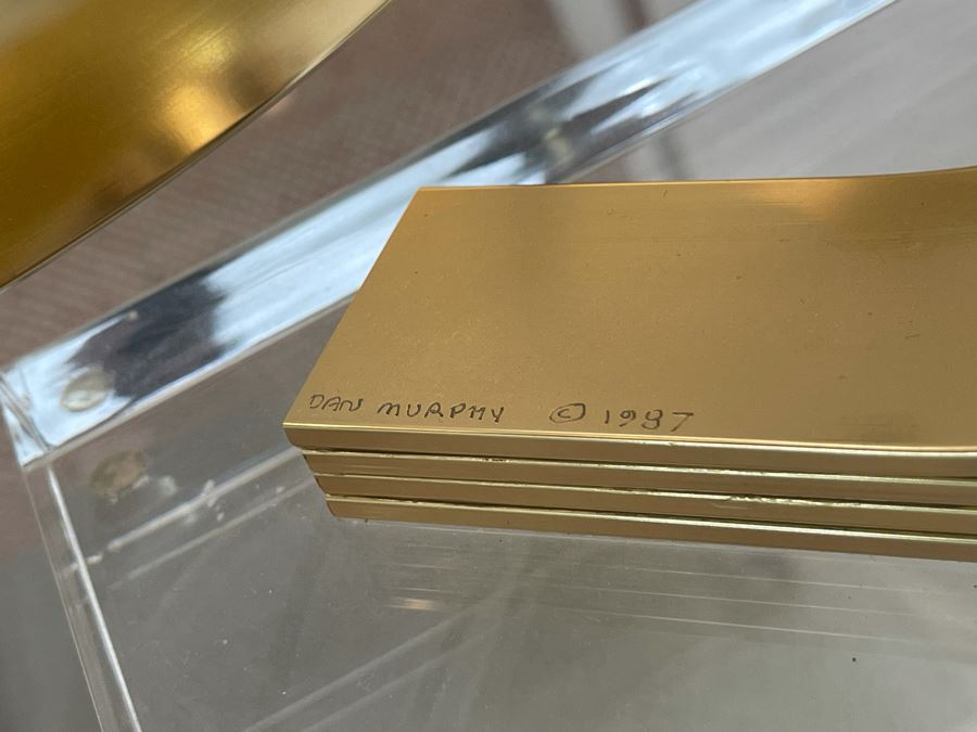 Signed Dan Murphy 1987 Brass Metal Ribbon Sculpture On Lucite Base [Photo 2]