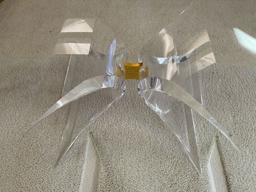 Signed 'Lion In Frost' Lucite And Brass Designer Butterfly Coffee Table With Glass Top Estimate $3,800 [Photo 17]