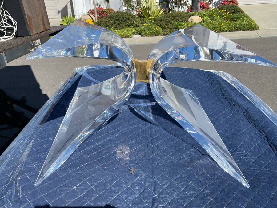 Signed 'Lion In Frost' Lucite And Brass Designer Butterfly Coffee Table With Glass Top Estimate $3,800 [Photo 4]