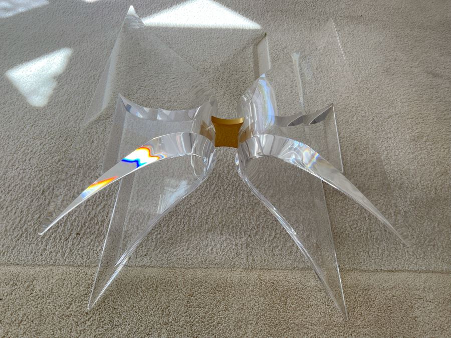 Signed 'Lion In Frost' Lucite And Brass Designer Butterfly Coffee Table With Glass Top Estimate $3,800 [Photo 3]