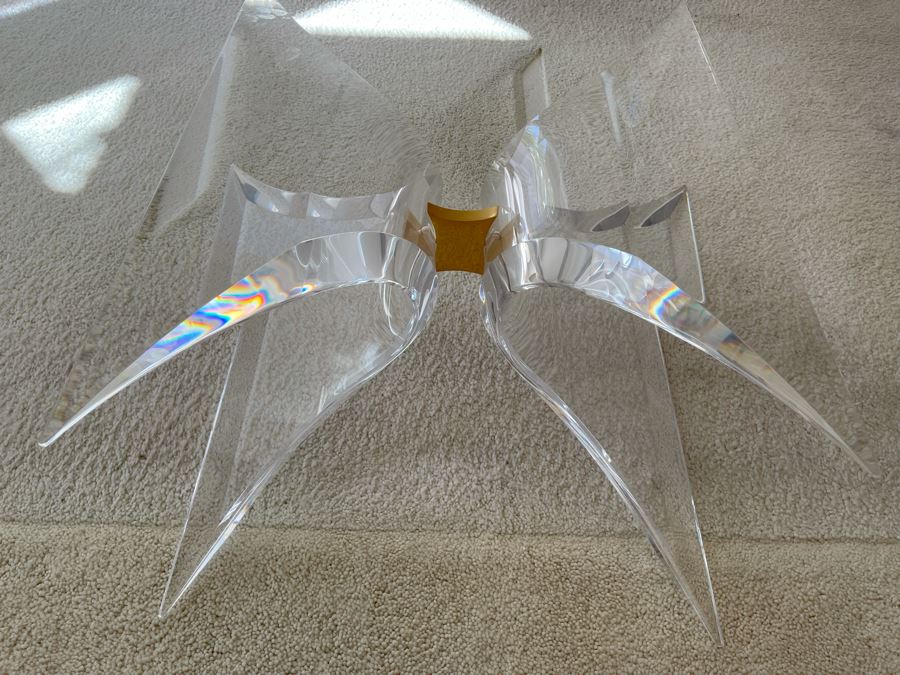 Signed 'Lion In Frost' Lucite And Brass Designer Butterfly Coffee Table With Glass Top Estimate $3,800 [Photo 16]