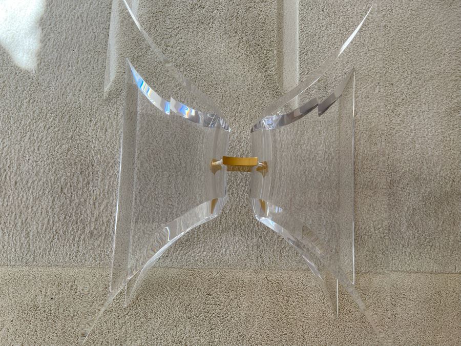 Signed 'Lion In Frost' Lucite And Brass Designer Butterfly Coffee Table With Glass Top Estimate $3,800 [Photo 14]