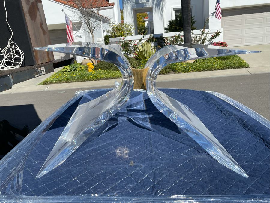 Signed 'Lion In Frost' Lucite And Brass Designer Butterfly Coffee Table With Glass Top Estimate $3,800 [Photo 19]