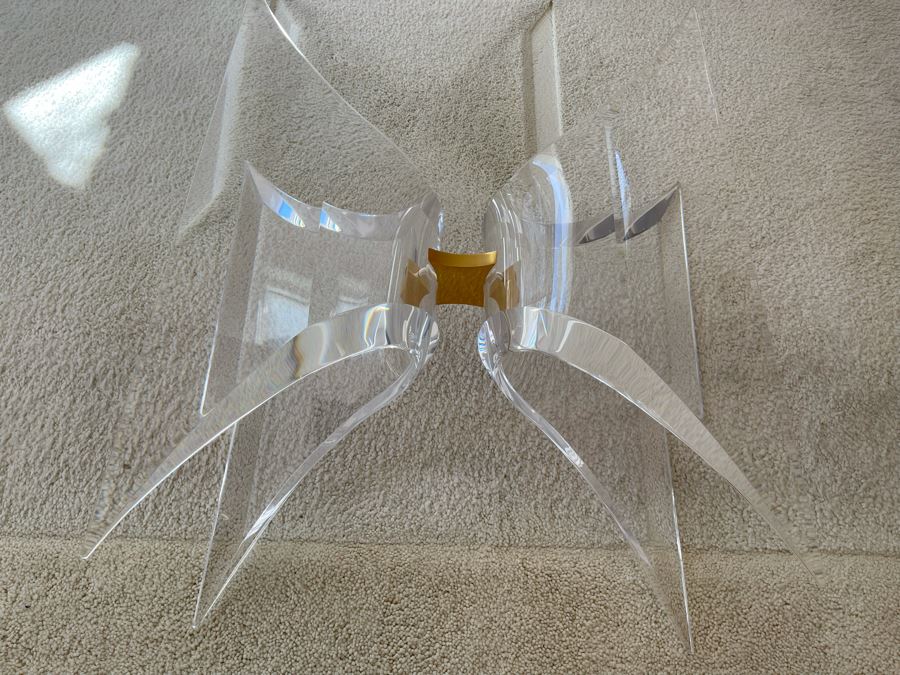 Signed 'Lion In Frost' Lucite And Brass Designer Butterfly Coffee Table With Glass Top Estimate $3,800 [Photo 15]