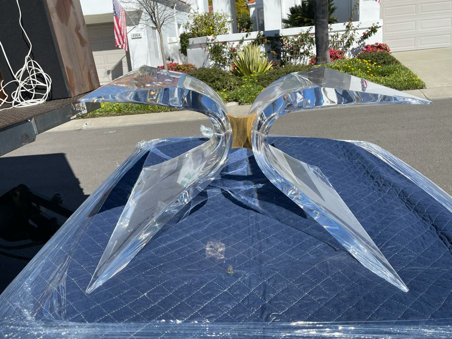 Signed 'Lion In Frost' Lucite And Brass Designer Butterfly Coffee Table With Glass Top Estimate $3,800 [Photo 18]