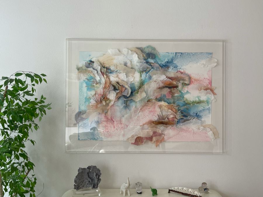 Very Large 3-D Mixed Media Collage In Lucite Shadowbox Frame 70.5W X 50.5H [Photo 3]