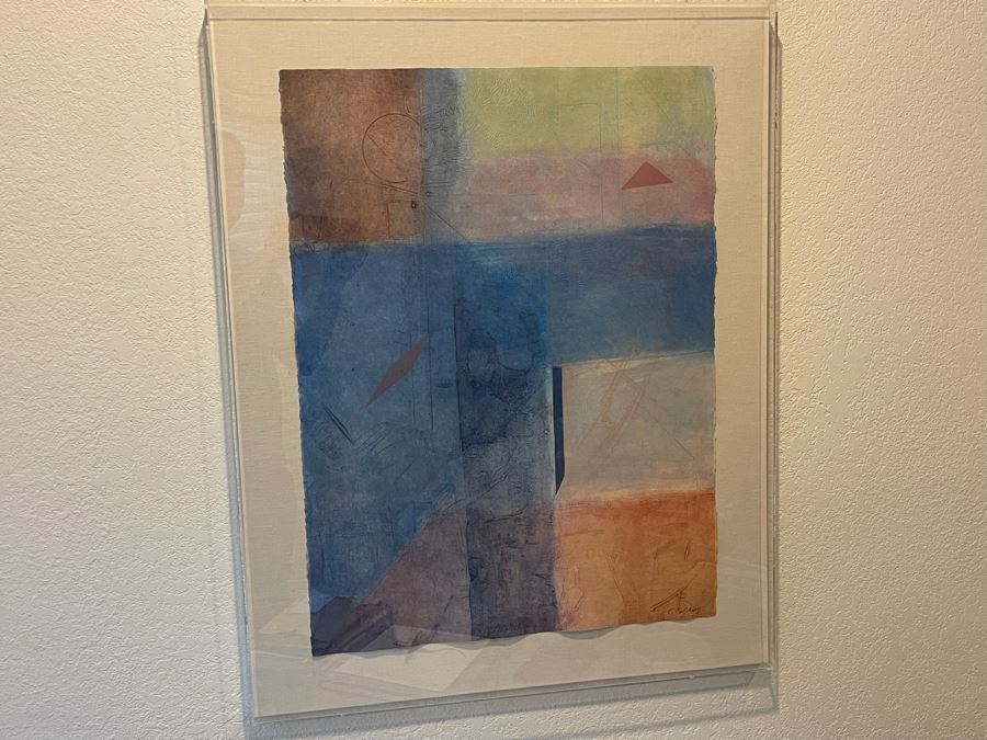 Original Abstract Artwork Signed C. Colby In Lucite Shadowbox Frame 28.5 X 36 [Photo 2]