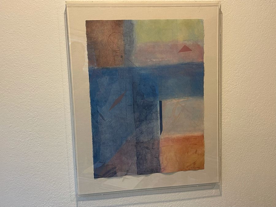 Original Abstract Artwork Signed C. Colby In Lucite Shadowbox Frame 28.5 X 36 [Photo 3]