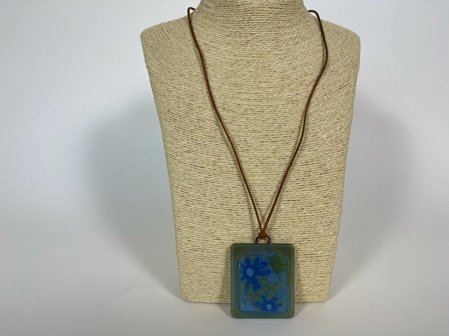 Signed Mid-Century Art Glass Pendant Necklace [Photo 2]