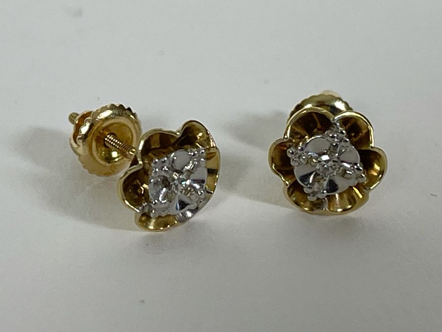 14K Gold Screwback Diamond Earrings 2g [Photo 3]
