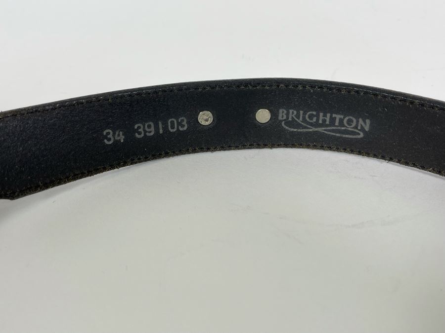 Native American Sterling Silver Inlaid Stone Belt Buckle With Brighton Leather Belt Size 34 34.8g Sterling [Photo 7]