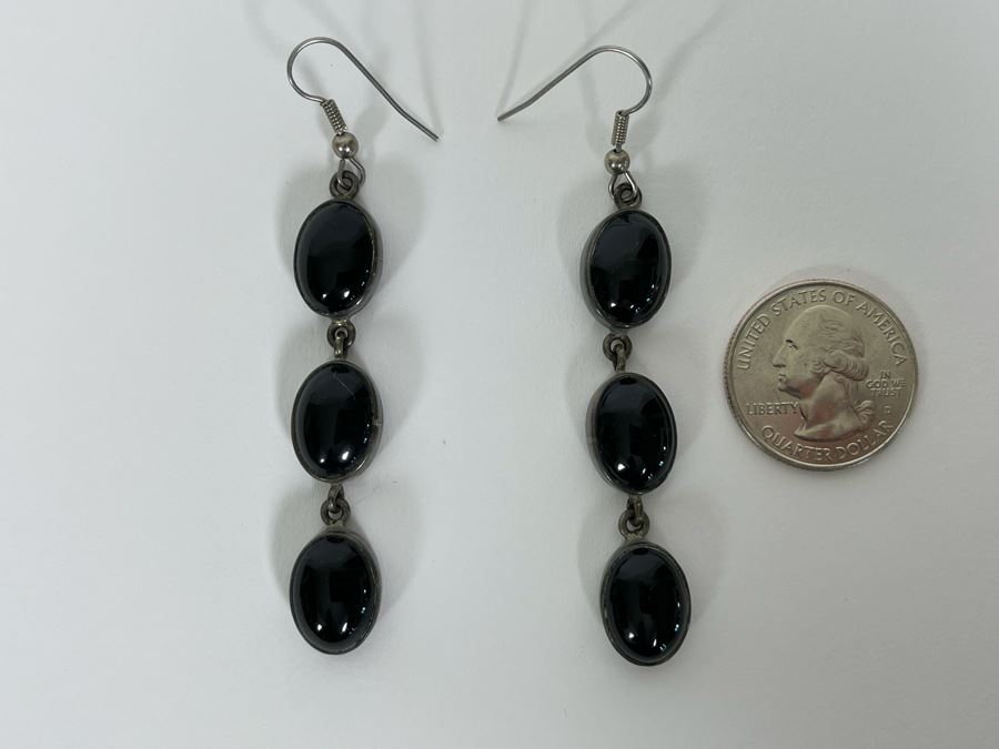 Sterling Silver Black Onyx Earrings 14.7g [Photo 3]