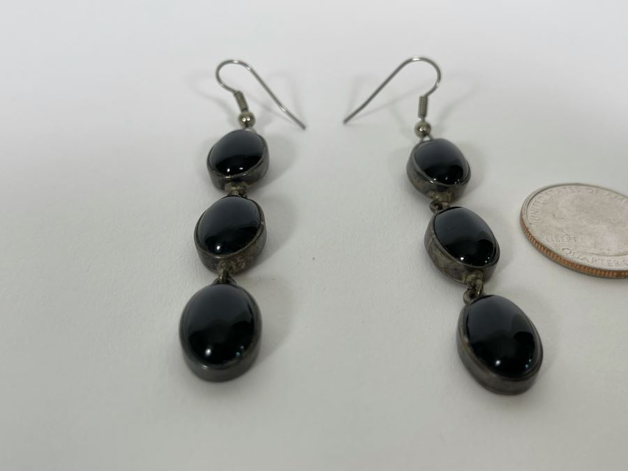 Sterling Silver Black Onyx Earrings 14.7g [Photo 5]