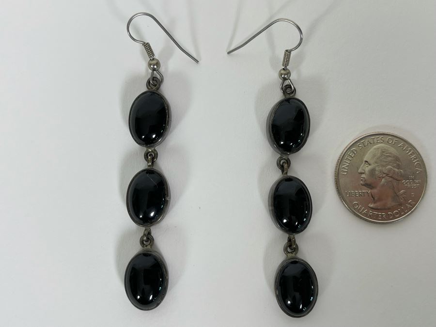 Sterling Silver Black Onyx Earrings 14.7g [Photo 2]